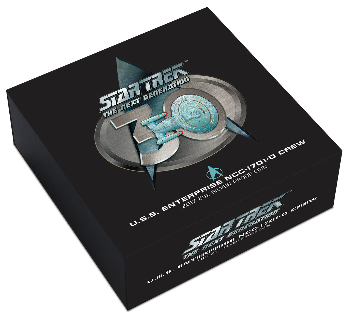 Tuvalu 2017 $2 Star Trek The Next Generation 30th Anniversary USS Enterprise NCC-1701-D Crew 2oz Silver Coloured Proof Coin