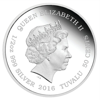 Tuvalu 2016 50c Cubs Jaguar 1/2oz Silver Coloured Proof Coin