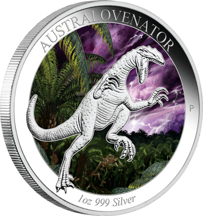 2014 $1 Australian Age of Dinosaurs Australovenator 1oz Silver Coloured Proof Coin