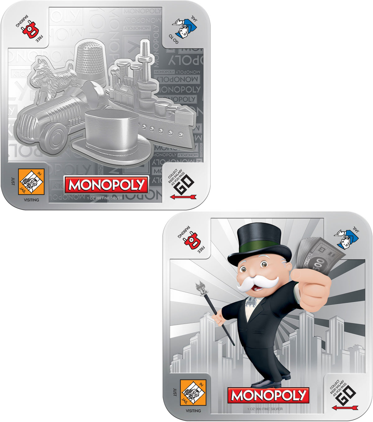 Niue 2013 $2 Monopoly 1oz Silver Coloured Proof 2 Coin Set with Top Hat