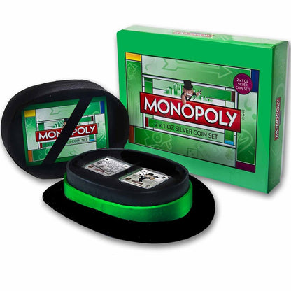 Niue 2013 $2 Monopoly 1oz Silver Coloured Proof 2 Coin Set with Top Hat