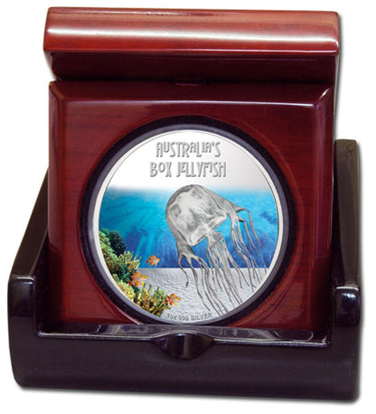 Tuvalu 2011 $1 Deadly and Dangerous Box Jellyfish 1oz Silver Coloured Proof Coin