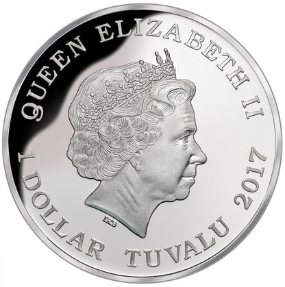 Tuvalu 2017 $1 Deadly and Dangerous Bull Shark 1oz Silver Coloured Proof Coin