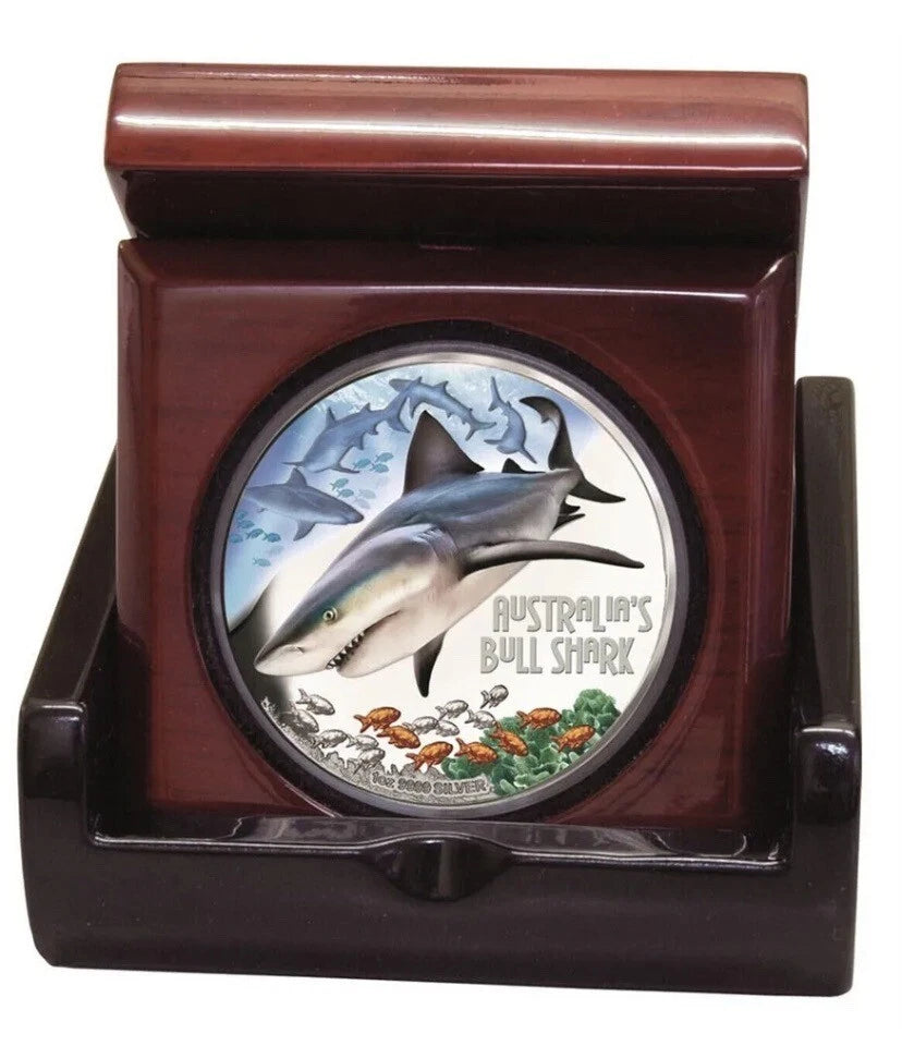 Tuvalu 2017 $1 Deadly and Dangerous Bull Shark 1oz Silver Coloured Proof Coin