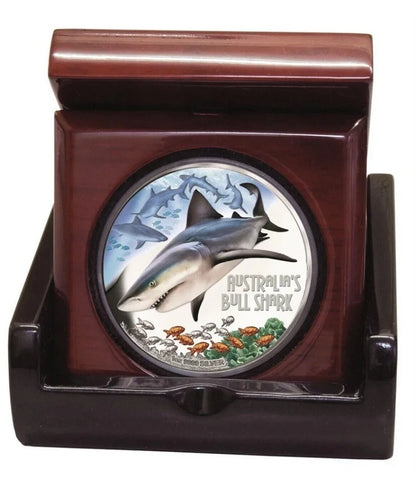 Tuvalu 2017 $1 Deadly and Dangerous Bull Shark 1oz Silver Coloured Proof Coin