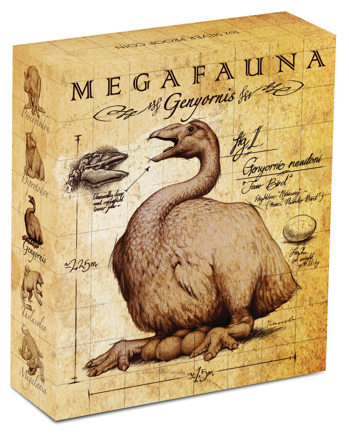 2014 $1 Megafauna Genyornis 1oz Silver Coloured Proof Coin