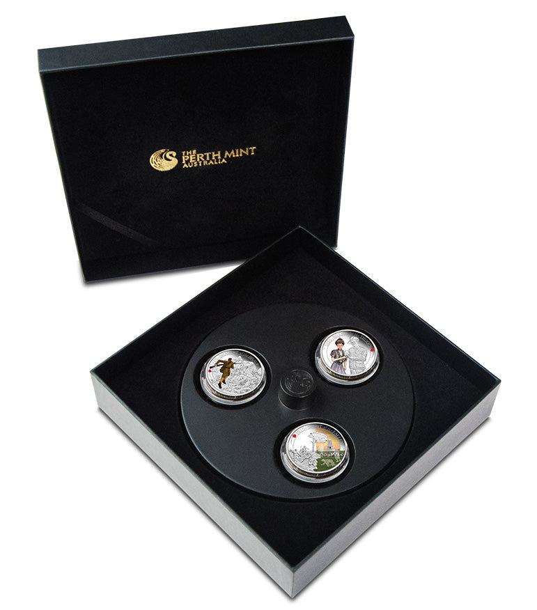 2015 50c The ANZAC Spirit 100th Anniversary 1/2oz Silver Coloured Proof 3 Coin Set