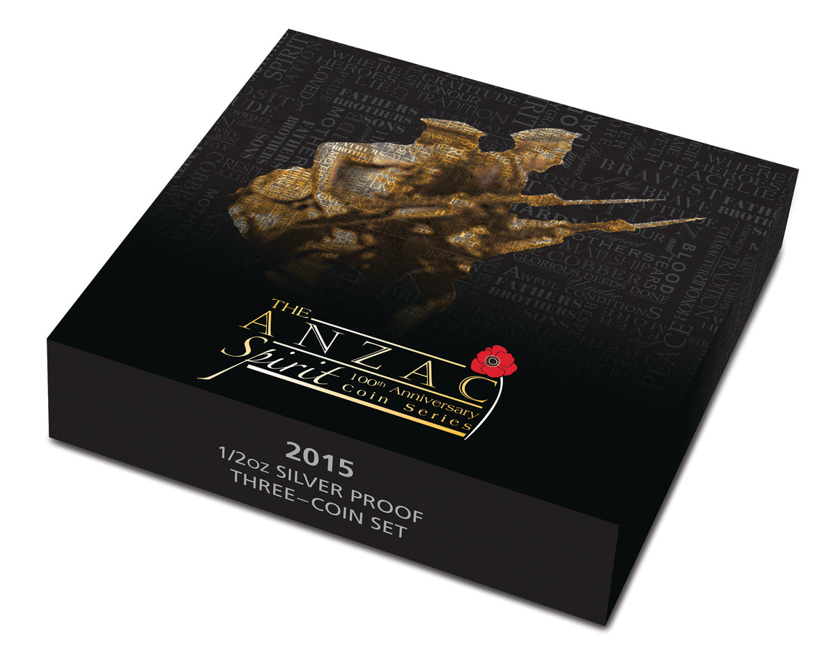 2015 50c The ANZAC Spirit 100th Anniversary 1/2oz Silver Coloured Proof 3 Coin Set