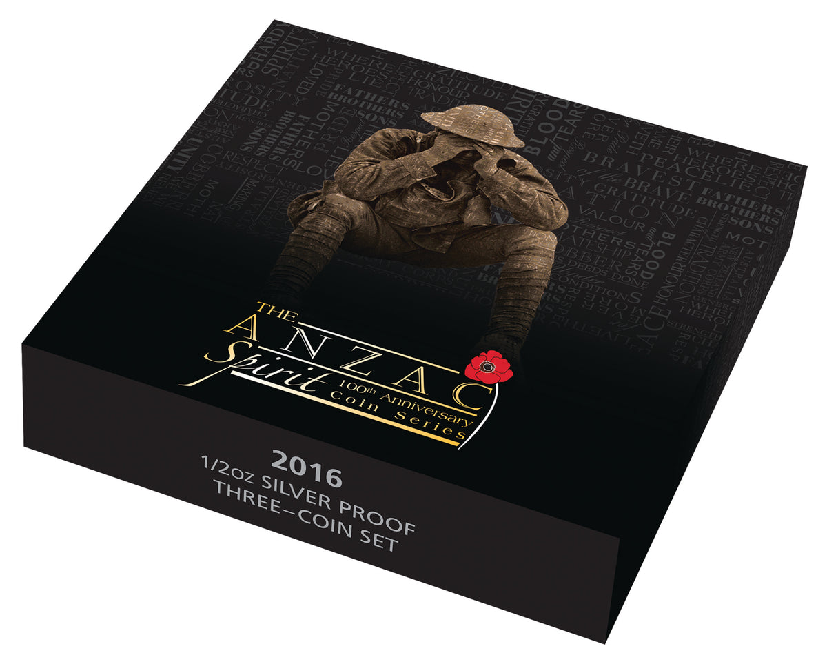2016 50c The ANZAC Spirit 100th Anniversary 1/2oz Silver Coloured Proof 3 Coin Set