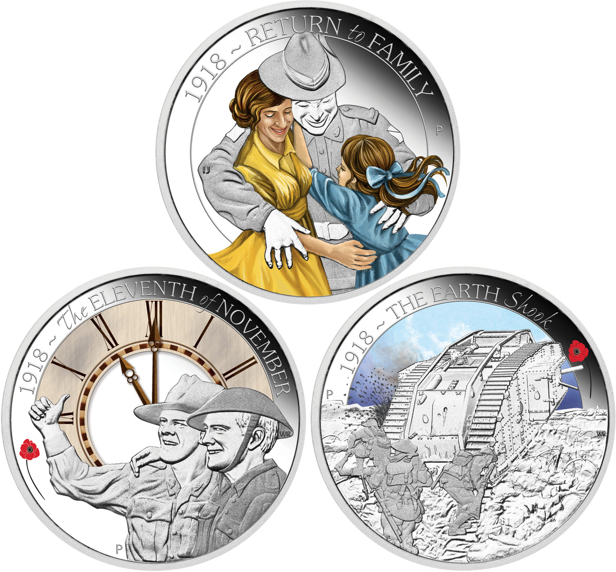 2018 50c The ANZAC Spirit 100th Anniversary 1/2oz Silver Coloured Proof 3 Coin Set