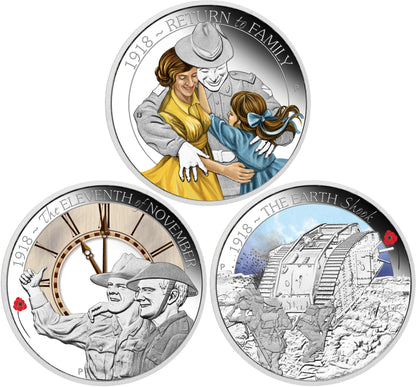 2018 50c The ANZAC Spirit 100th Anniversary 1/2oz Silver Coloured Proof 3 Coin Set