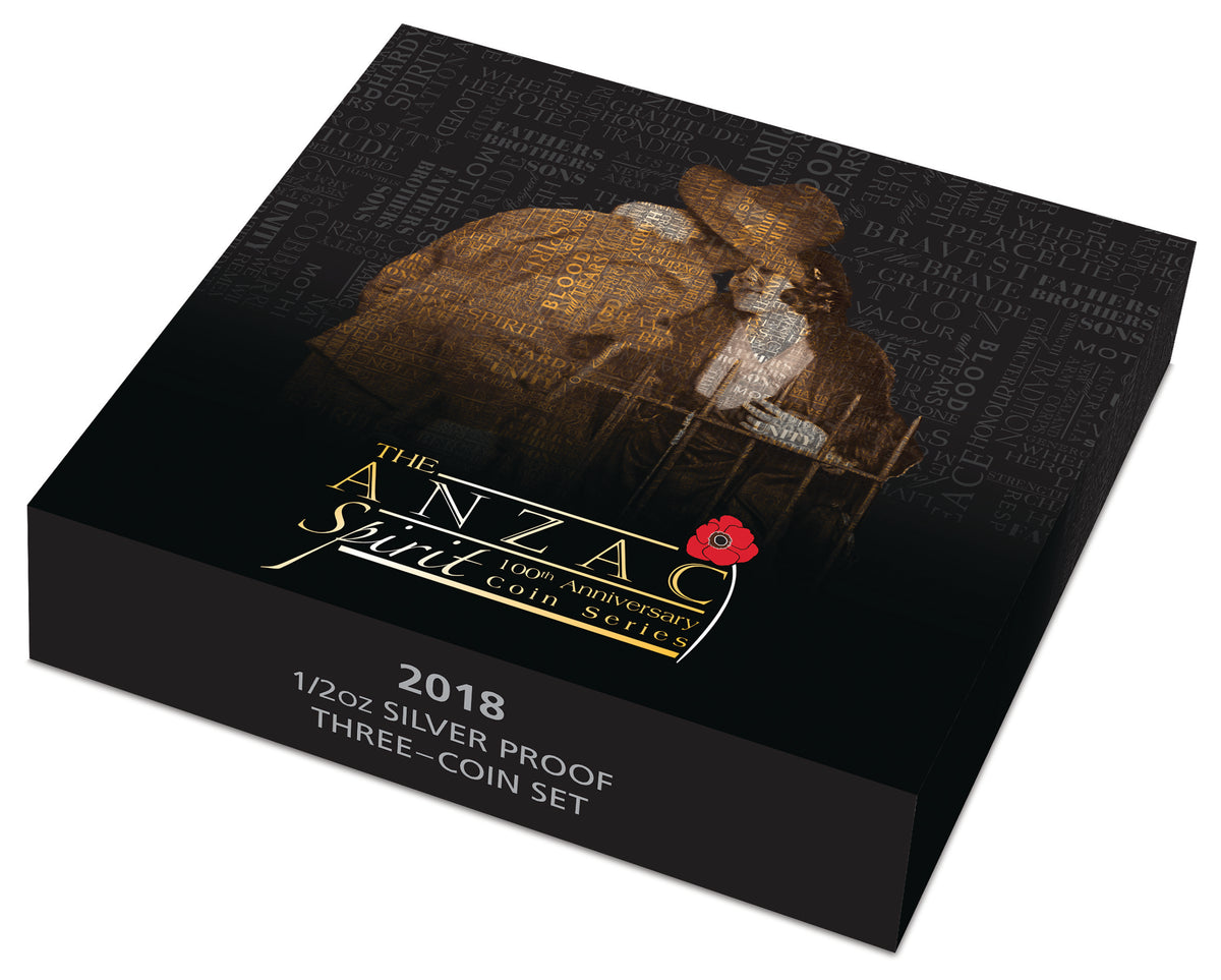 2018 50c The ANZAC Spirit 100th Anniversary 1/2oz Silver Coloured Proof 3 Coin Set
