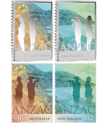 2015 ANZAC 1/2oz Silver Coloured Proof 2 Coin and Stamp Set