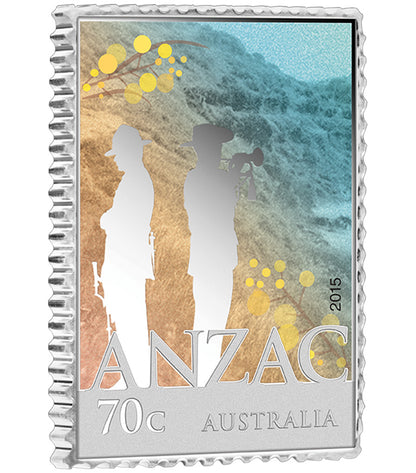 2015 ANZAC 1/2oz Silver Coloured Proof 2 Coin and Stamp Set