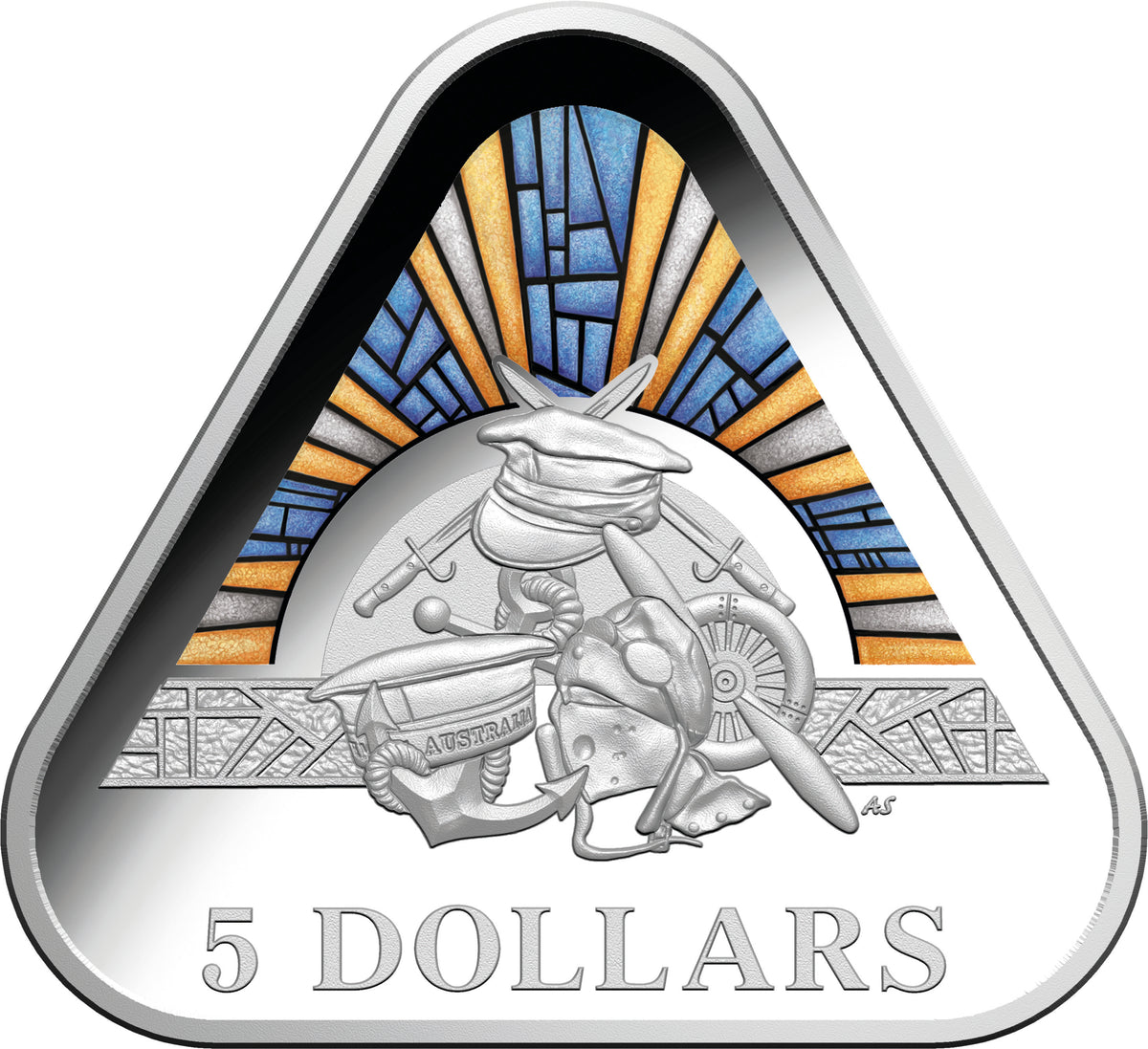 2018 $5 Land Sea Air Silver Proof Coloured Triangular Coin