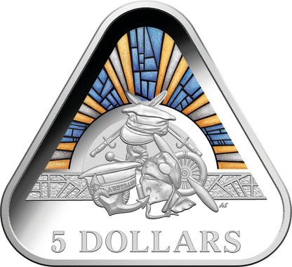 2018 $5 Land Sea Air Silver Proof Coloured Triangular Coin