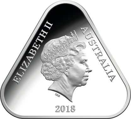 2018 $5 Land Sea Air Silver Proof Coloured Triangular Coin