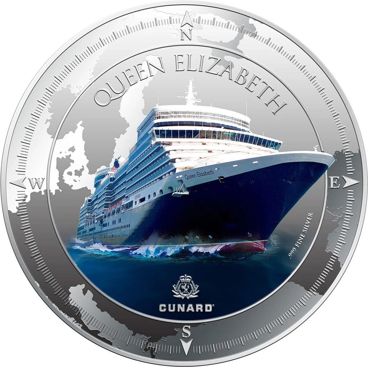 Pitcairn Island 2013 $2 Cunard Lines Queen Elizabeth 1oz Silver Coloured Proof Coin