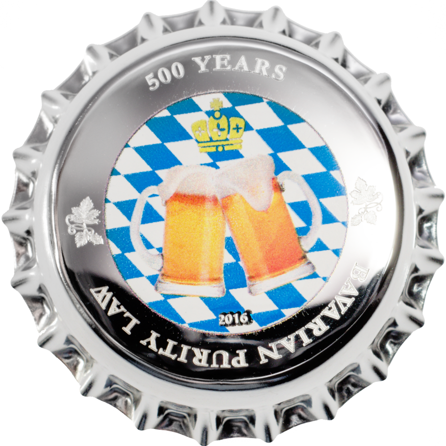 Palau 2016 $1 500 Years Bavarian Purity Law Bottle Cap Silver Coloured Shaped Coin