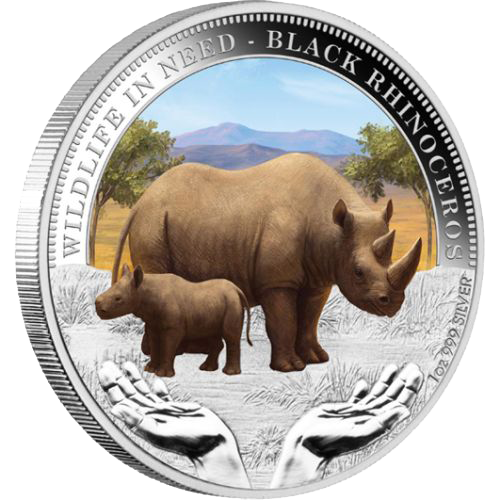 Tuvalu 2012 $1 Wildlife In Need Black Rhinoceros 1oz Silver Coloured Proof Coin
