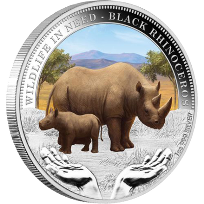 Tuvalu 2012 $1 Wildlife In Need Black Rhinoceros 1oz Silver Coloured Proof Coin