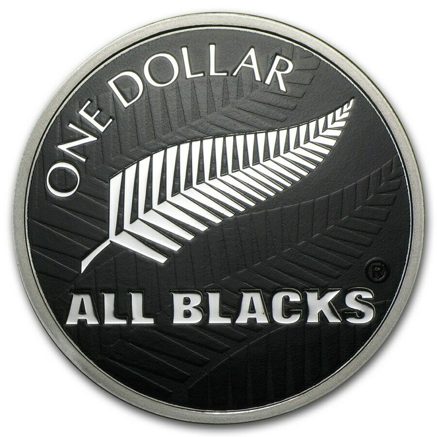 NZ 2011 $1 All Blacks 1oz Silver Coloured Proof Coin