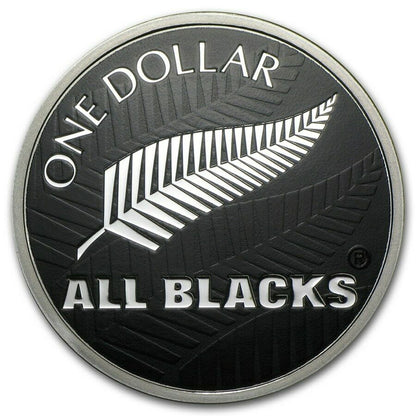 NZ 2011 $1 All Blacks 1oz Silver Coloured Proof Coin