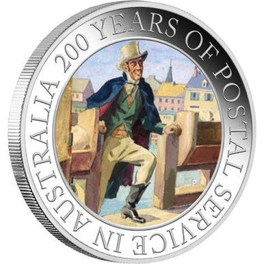 2009 $1 200 Years of Postal Service In Australia 1oz Silver Coloured Proof Coin