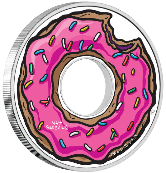Tuvalu 2019 $1 The Simpsons Donut 1oz Silver Coloured Proof Coin