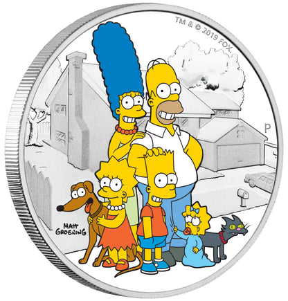 Tuvalu 2019 $2 The Simpsons Family 2oz Silver Coloured Proof Coin