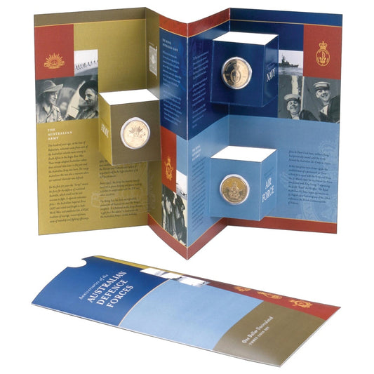 2001 $1 Anniversaries of The Australian Defence Forces Uncirculated 3 Coin Folder Set
