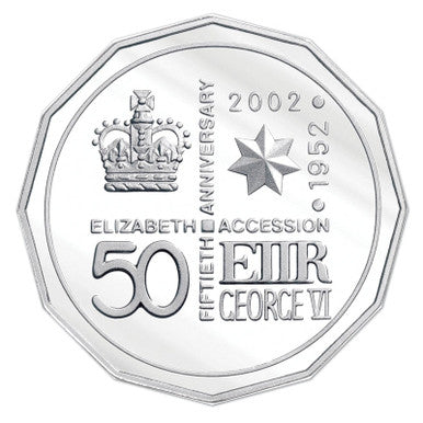 2002 50c 50th Anniversary Queen Elizabeth II Accession Silver Proof Coin