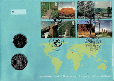 UK 2005 World Heritage Sites Australia Post Joint Issue 2 Coin PNC