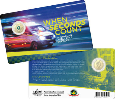2021 $2 When Seconds Count Australian Ambulance Services 'C' Mintmark Coloured Uncirculated Coin