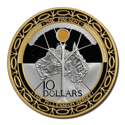 2000 $10 Millennium The Present Selectively Gold Plated 1oz Silver Proof Coin
