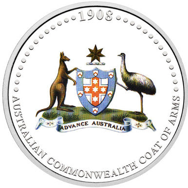 2008 $1 Australian Commonwealth Coat of Arms 1oz Silver Coloured Proof Coin