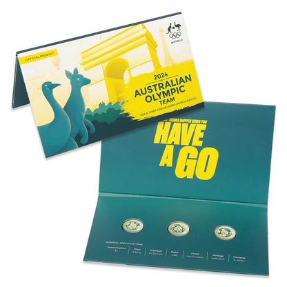 2024 $2 Australian Olympic Team Coloured Uncirculated 3 Coin Set