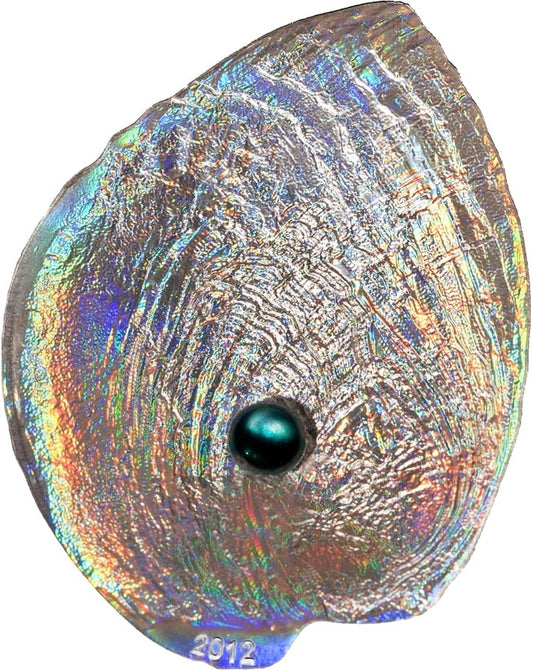 Palau 2012 $5 Sea Treasures Haliotis Iris with Pearl Insert Silver Proof Shell Shaped Coin