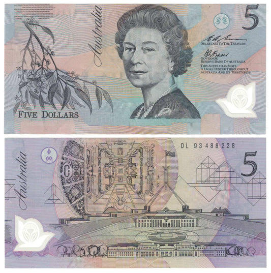 1993 $5 Fraser/Evans R216 Alignment on Obverse Error Extremely Fine Banknote