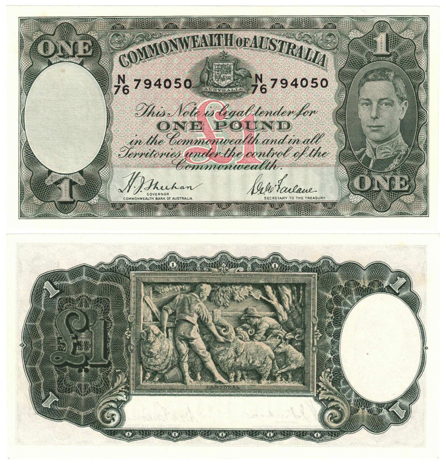 1938 One Pound Sheehan/McFarlane R29 Uncirculated Consecutive Pair of Banknotes