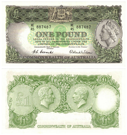 1953 One Pound Coombs/Wilson R33 Commonwealth of Australia Uncirculated Consecutive Pair of Banknotes