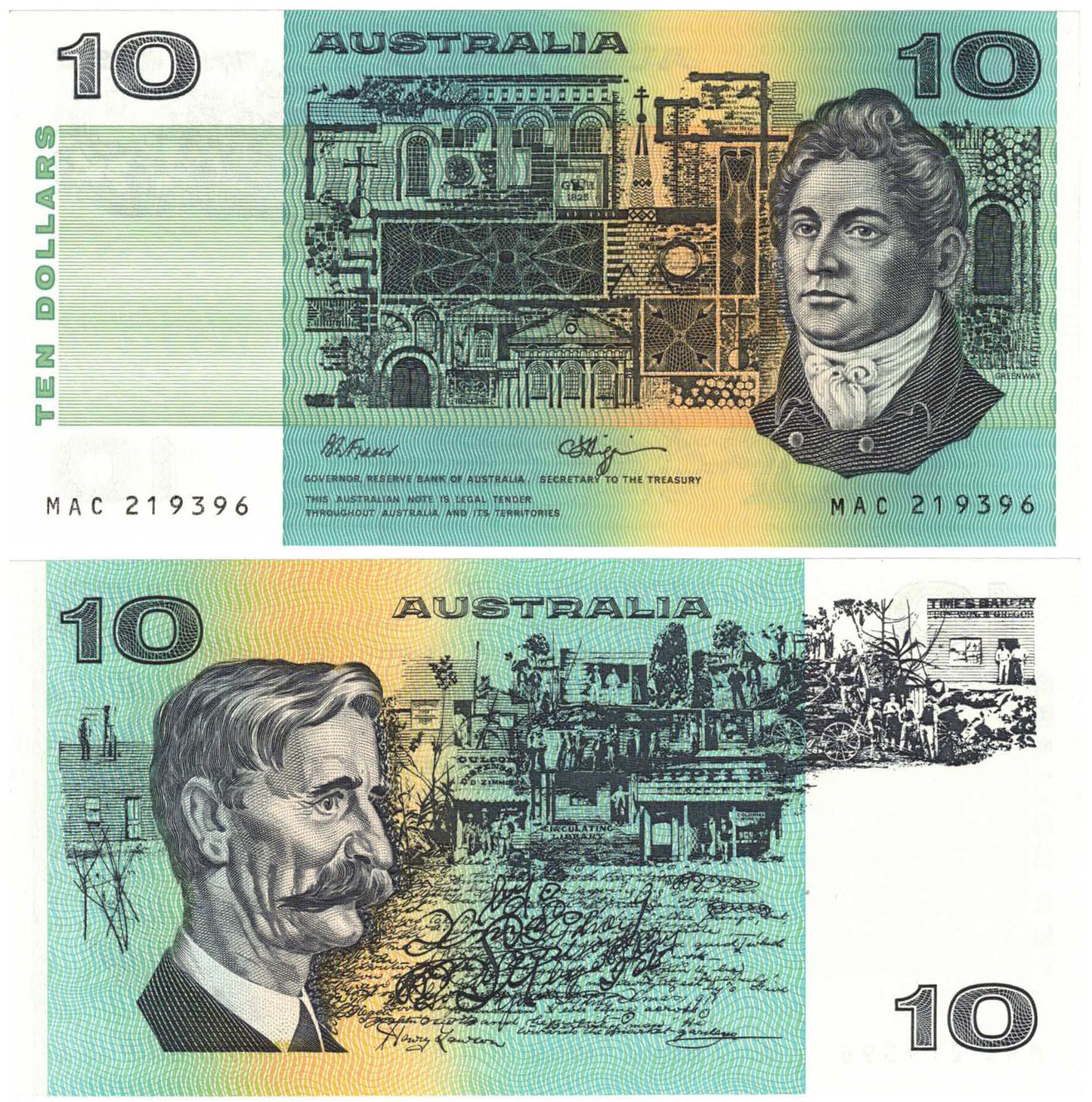 1989 $10 Fraser/Higgins R312 Uncirculated Consecutive Pair of Banknotes