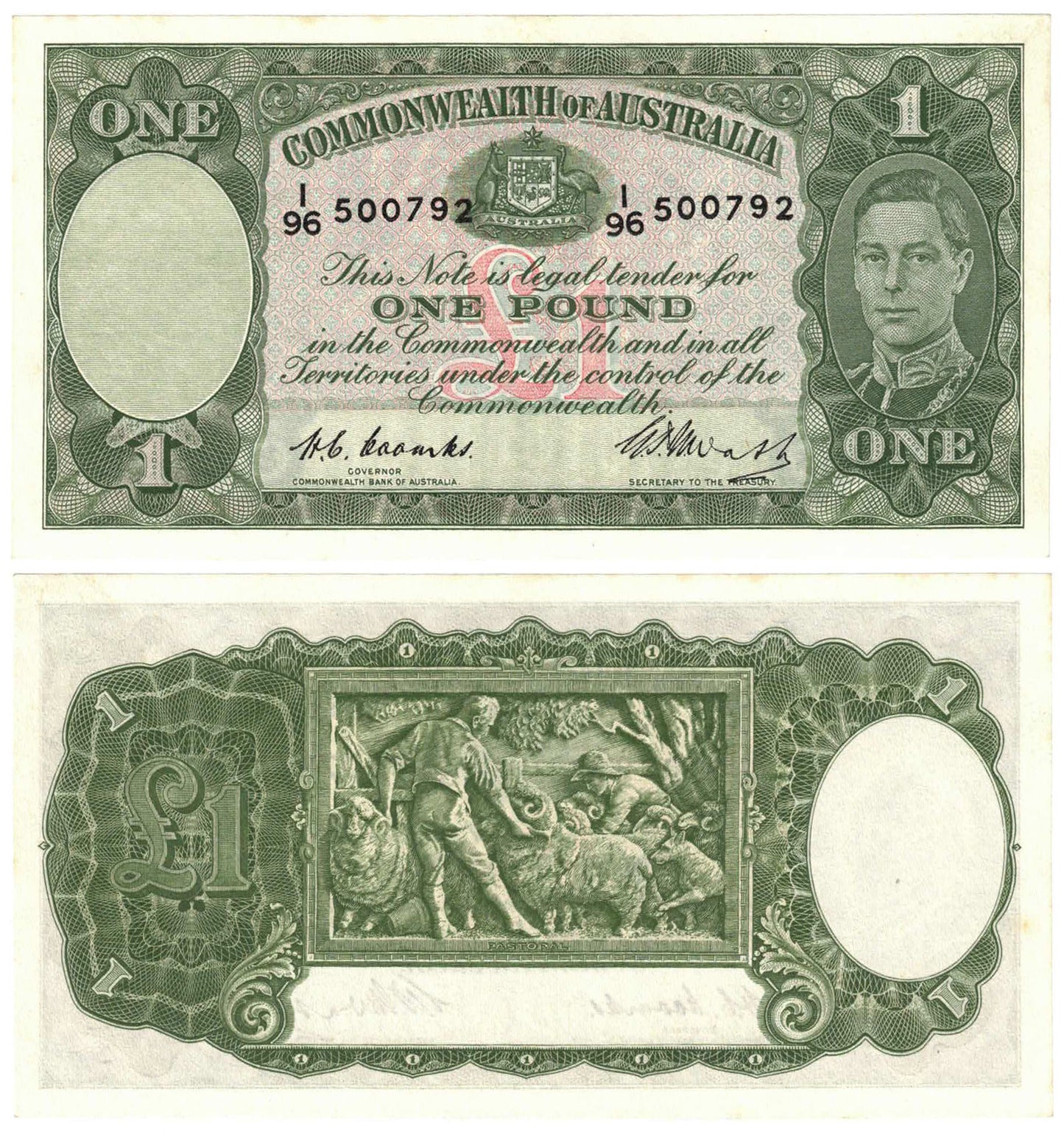 1949 One Pound Coombs/Watt R31 Uncirculated Consecutive Pair of Banknotes