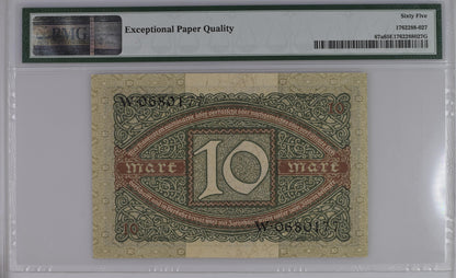 Germany 1920 Ten Mark Pick 67a Gem Uncirculated PMG 65 Banknote