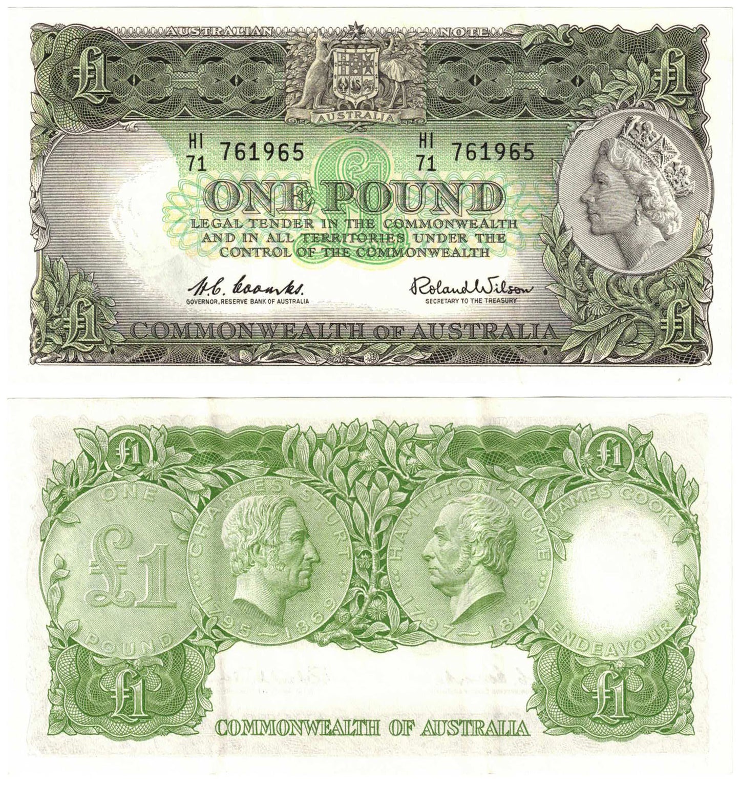 1961 One Pound Coombs/Wilson R34 Reserve Bank of Australia Extremely Fine Consecutive Trio of Banknotes