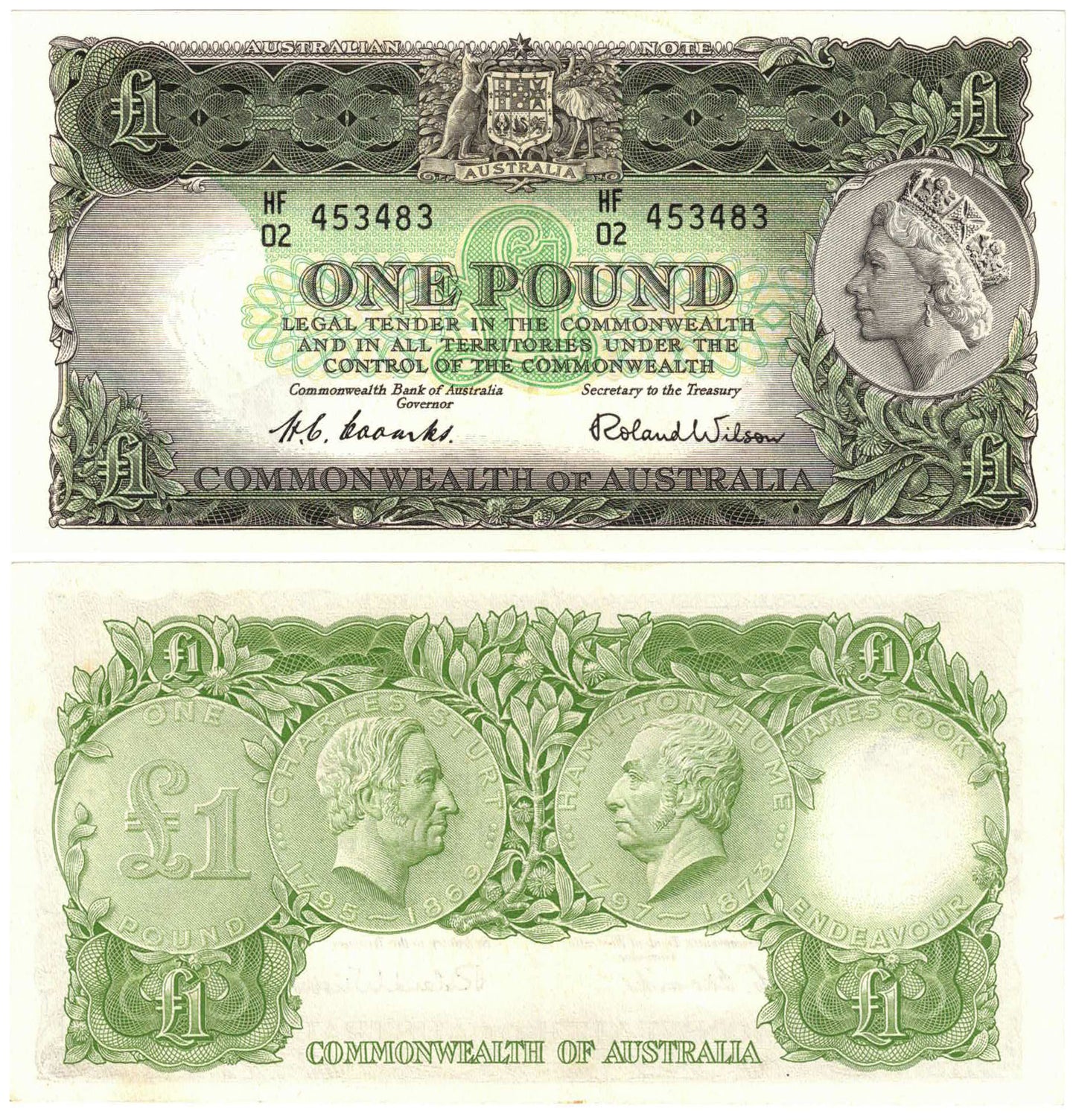 1953 One Pound Coombs/Wilson R33 Commonwealth of Australia About Uncirculated to Uncirculated Consecutive Trio of Banknotes