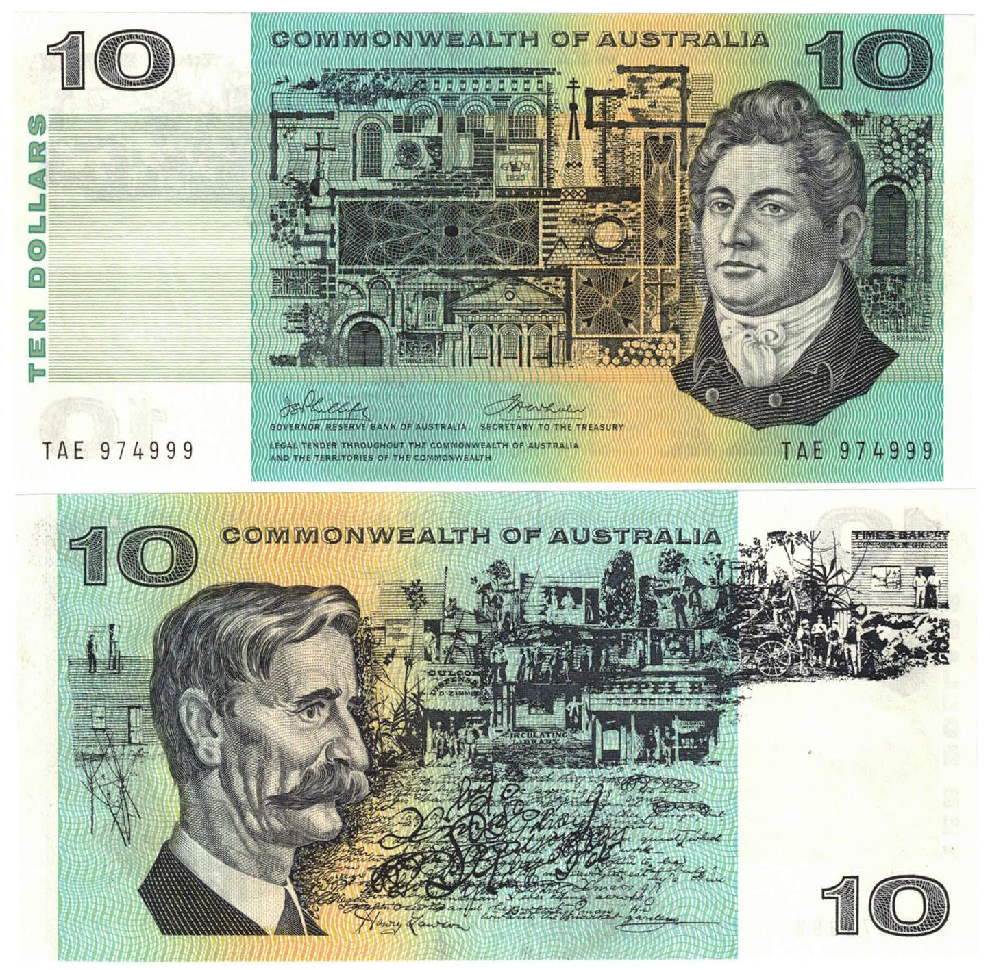 1972 $10 Phillips/Wheeler R304 Commonwealth of Australia Uncirculated Consecutive Pair of Banknotes