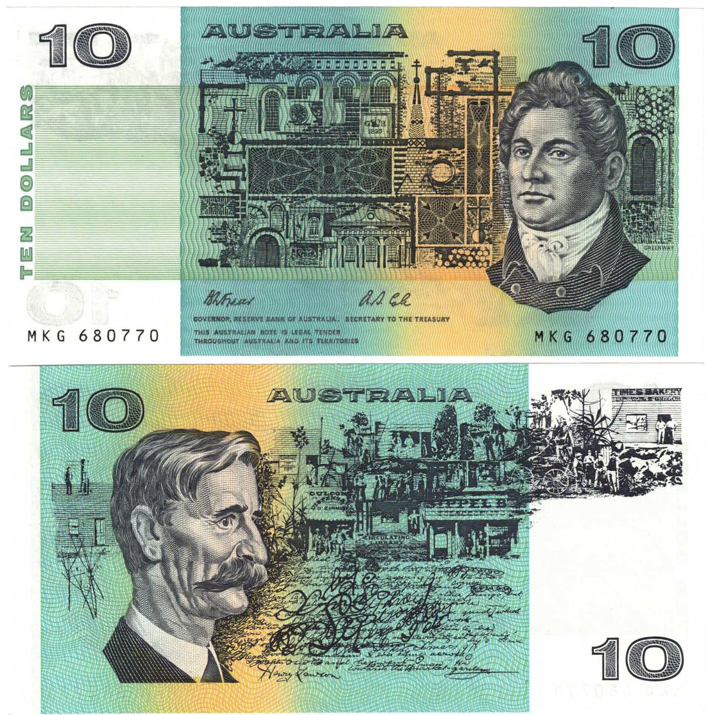 1991 $10 Fraser/Cole R313a With Plate Letter Uncirculated Consecutive Trio of Banknotes