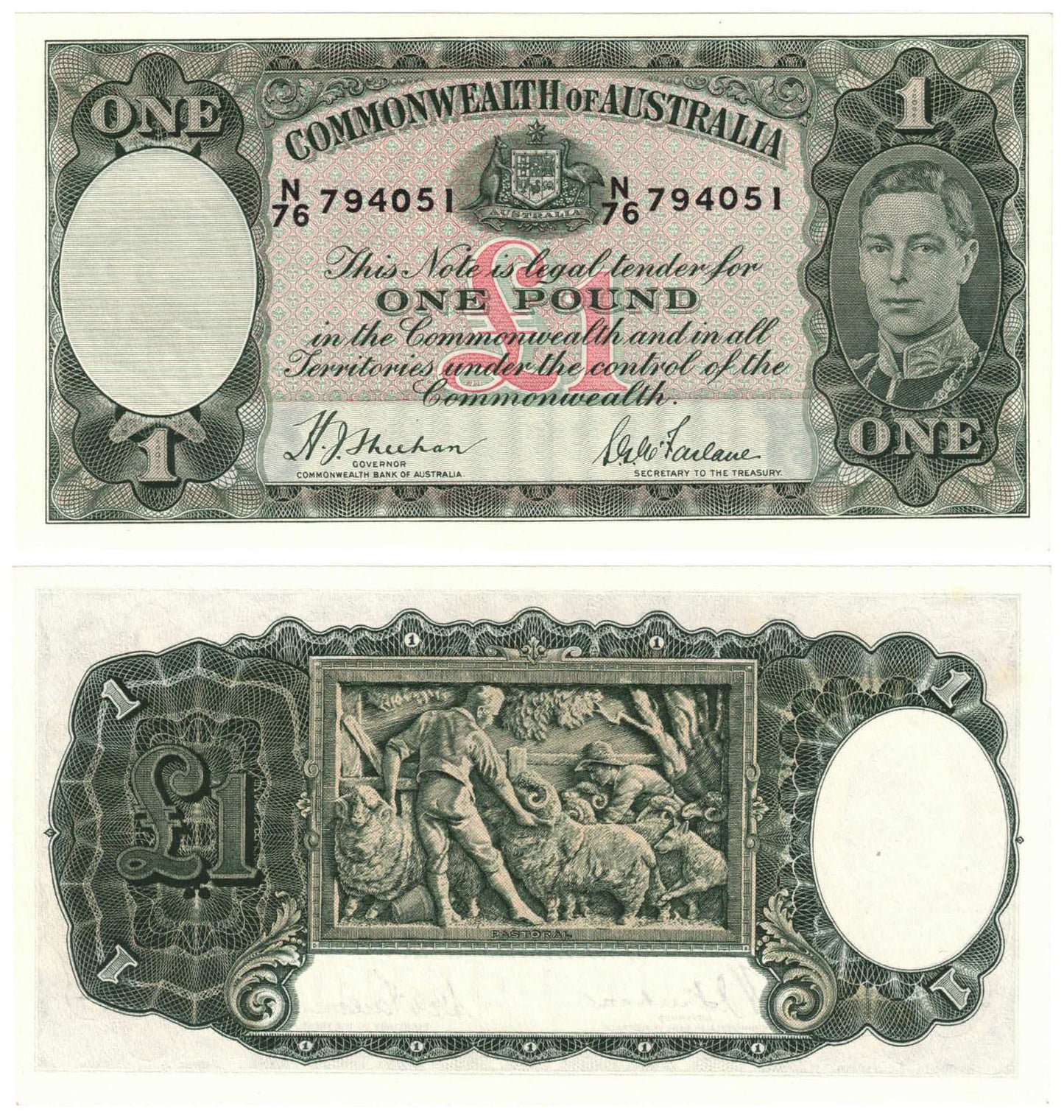 1938 One Pound Sheehan/McFarlane R29 Uncirculated Consecutive Pair of Banknotes