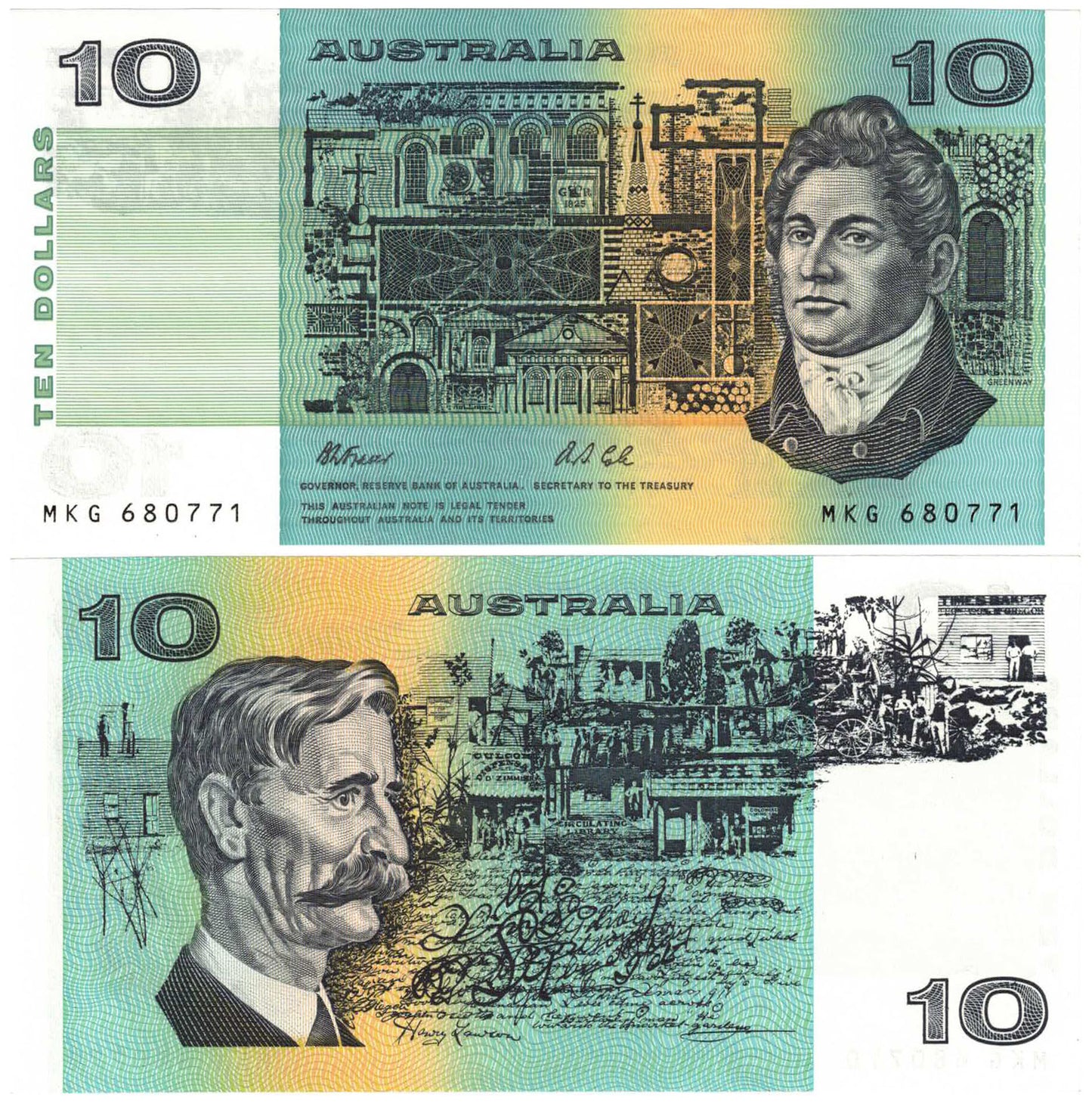 1991 $10 Fraser/Cole R313a With Plate Letter Uncirculated Consecutive Trio of Banknotes